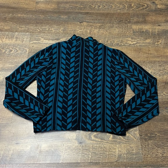 Michael Simon Snap Button Sweater Cardigan Jacket Women Large Teal Black Stretch - Picture 10 of 11